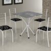 Conjunto Mesa Tubular Rio Branca com 4 cadeiras Tampo Granito Topázio – 0.70x0.70