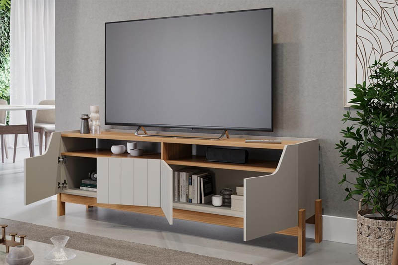 Rack Bancada Moema Para TV até 70 Polegadas 100% MDF Off/Nature Permóbili - Imagem 2