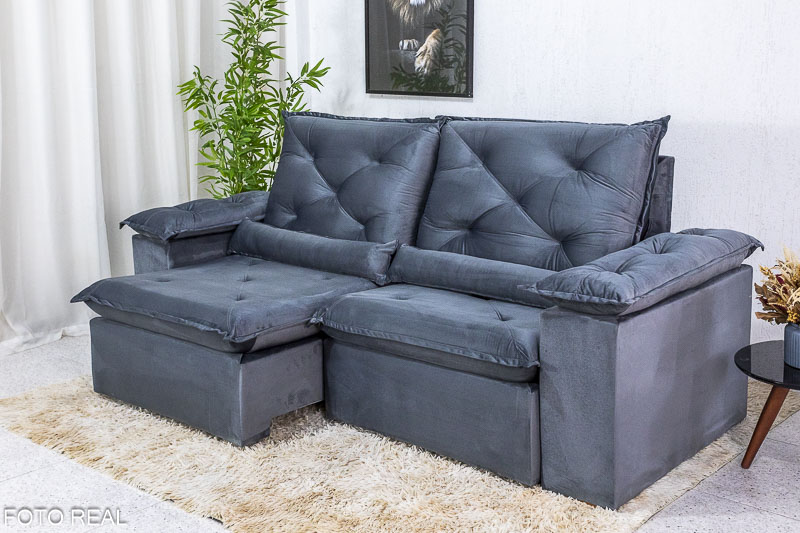 Sofá Retrátil Reclinável 2.00m Roma Veludo Cinza 20 - D28 Soft