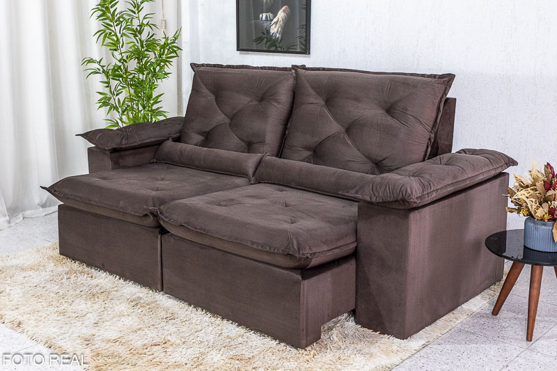 Sofá Retrátil Reclinável 2.00m Roma Veludo Marrom 19 - D28 Soft