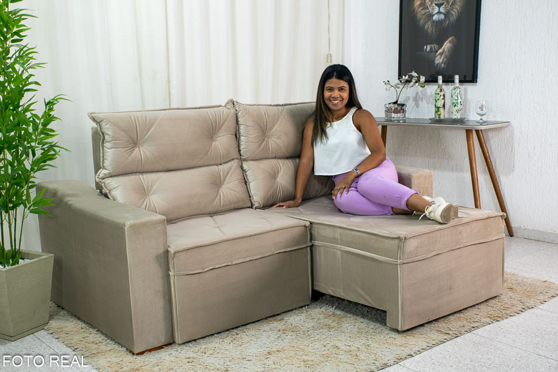 Sofá Retrátil e Reclinável 3 Lugares Moscou 2.00m Veludo Bege A32