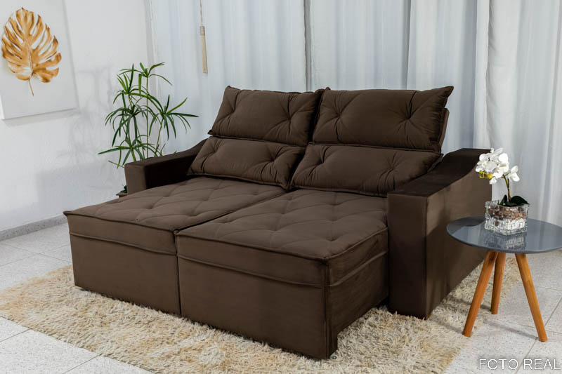 Sofá Retrátil e Reclinável 3 Lugares Moscou 2.00m Veludo Marrom A17