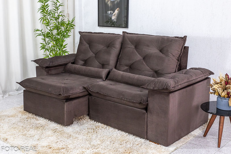 Sofá Retrátil Reclinável 2.00m Roma Veludo Marrom 19 - D28 Soft - Imagem 2