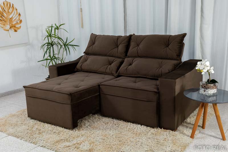 Sofá Retrátil e Reclinável 3 Lugares Moscou 2.00m Veludo Marrom A17 - Imagem 2