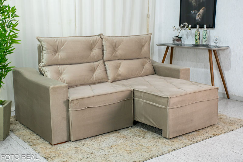 Sofá Retrátil e Reclinável 3 Lugares Moscou 2.00m Veludo Bege A32 - Imagem 2