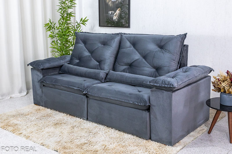 Sofá Retrátil Reclinável 2.00m Roma Veludo Cinza 20 - D28 Soft - Imagem 3