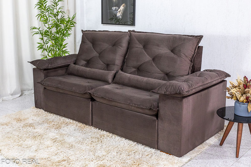 Sofá Retrátil Reclinável 2.00m Roma Veludo Marrom 19 - D28 Soft - Imagem 3