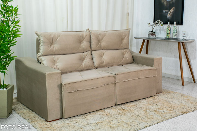 Sofá Retrátil e Reclinável 3 Lugares Moscou 2.00m Veludo Bege A32 - Imagem 3