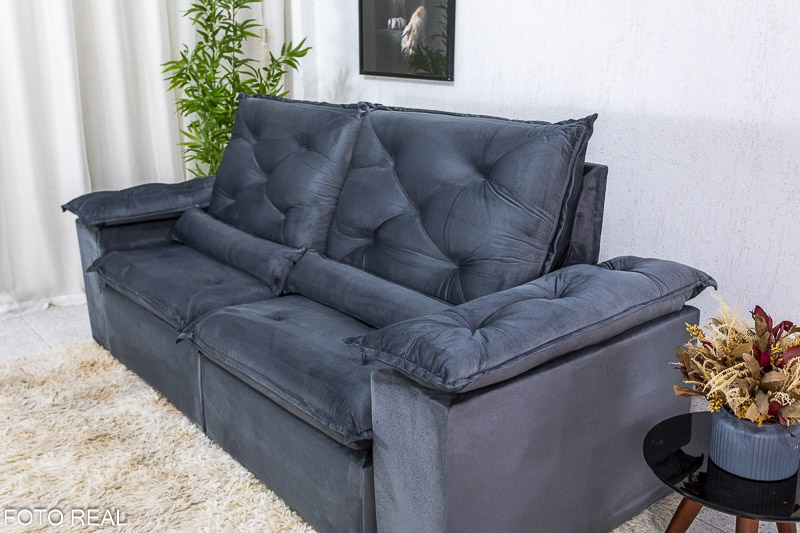 Sofá Retrátil Reclinável 2.00m Roma Veludo Cinza 20 - D28 Soft - Imagem 4