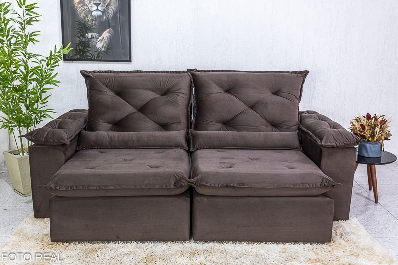 Sofá Retrátil Reclinável 2.00m Roma Veludo Marrom 19 - D28 Soft - Imagem 4