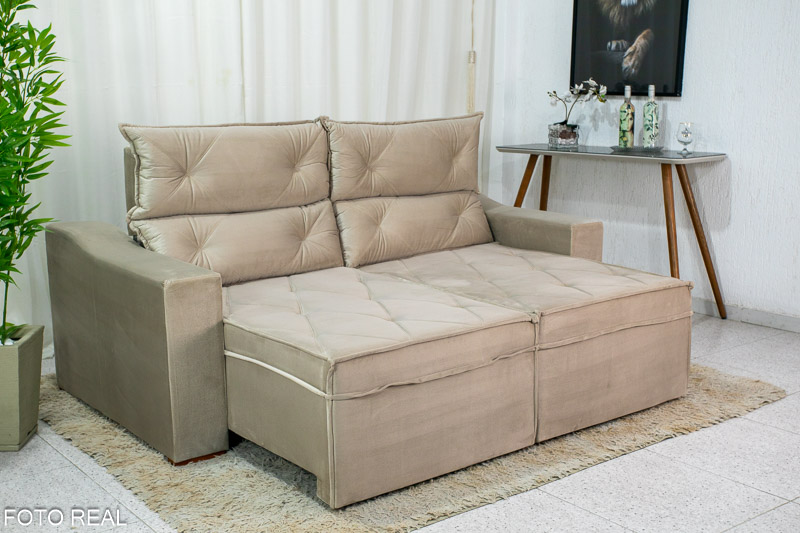 Sofá Retrátil e Reclinável 3 Lugares Moscou 2.00m Veludo Bege A32 - Imagem 4