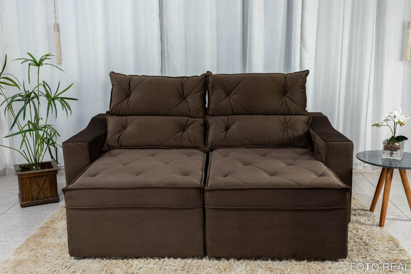 Sofá Retrátil e Reclinável 3 Lugares Moscou 2.00m Veludo Marrom A17 - Imagem 5