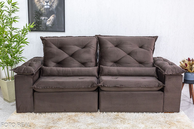 Sofá Retrátil Reclinável 2.00m Roma Veludo Marrom 19 - D28 Soft - Imagem 5