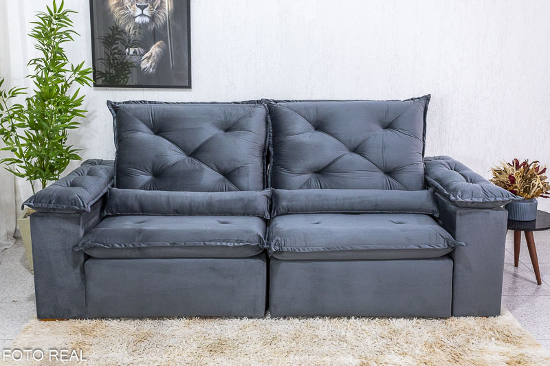 Sofá Retrátil Reclinável 2.00m Roma Veludo Cinza 20 - D28 Soft - Imagem 5