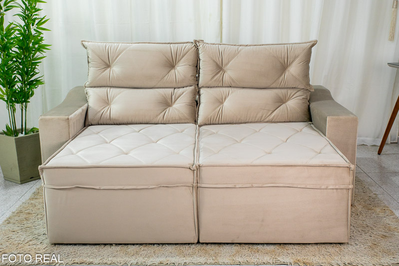 Sofá Retrátil e Reclinável 3 Lugares Moscou 2.00m Veludo Bege A32 - Imagem 5