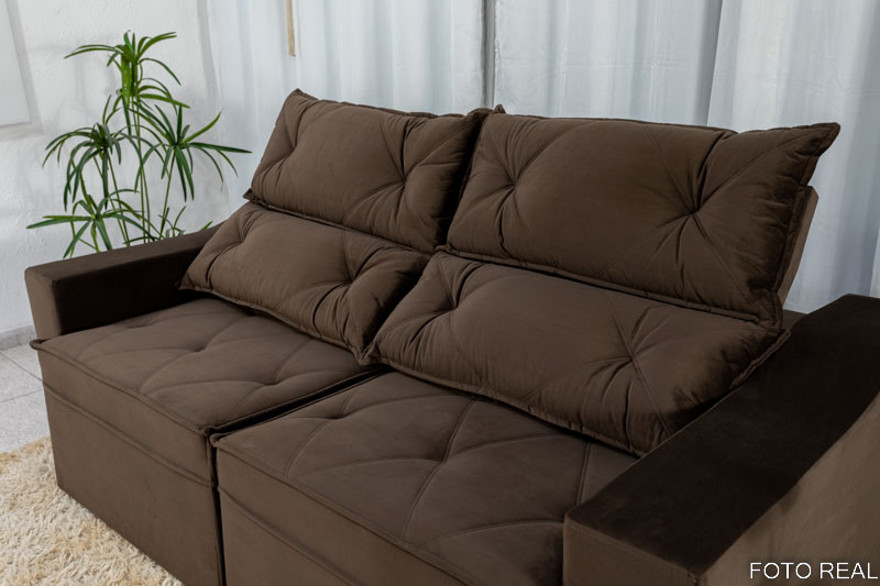 Sofá Retrátil e Reclinável 3 Lugares Moscou 2.00m Veludo Marrom A17 - Imagem 6