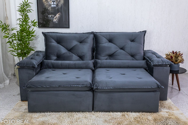 Sofá Retrátil Reclinável 2.00m Roma Veludo Cinza 20 - D28 Soft - Imagem 6