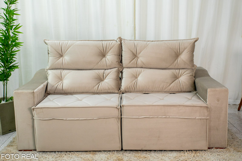 Sofá Retrátil e Reclinável 3 Lugares Moscou 2.00m Veludo Bege A32 - Imagem 6