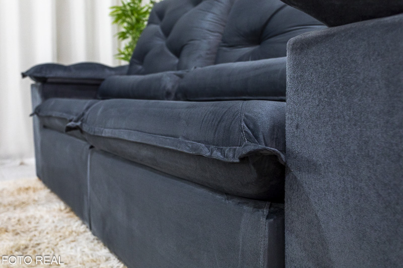 Sofá Retrátil Reclinável 2.00m Roma Veludo Cinza 20 - D28 Soft - Imagem 7