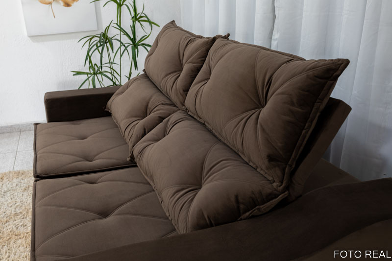 Sofá Retrátil e Reclinável 3 Lugares Moscou 2.00m Veludo Marrom A17 - Imagem 8