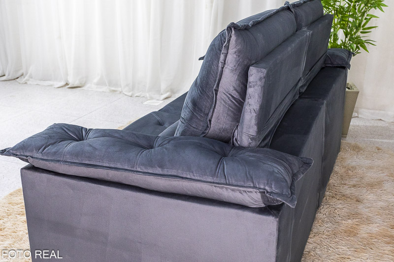 Sofá Retrátil Reclinável 2.00m Roma Veludo Cinza 20 - D28 Soft - Imagem 8