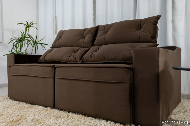 Sofá Retrátil e Reclinável 3 Lugares Moscou 2.00m Veludo Marrom A17 - Imagem 9