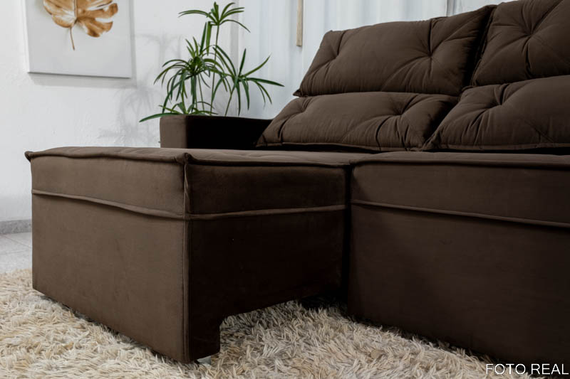 Sofá Retrátil e Reclinável 3 Lugares Moscou 2.00m Veludo Marrom A17 - Imagem 10