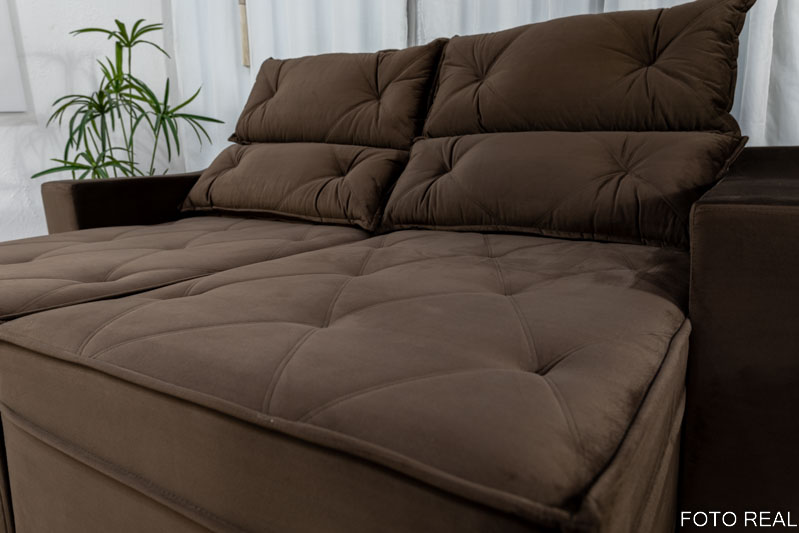 Sofá Retrátil e Reclinável 3 Lugares Moscou 2.00m Veludo Marrom A17 - Imagem 11