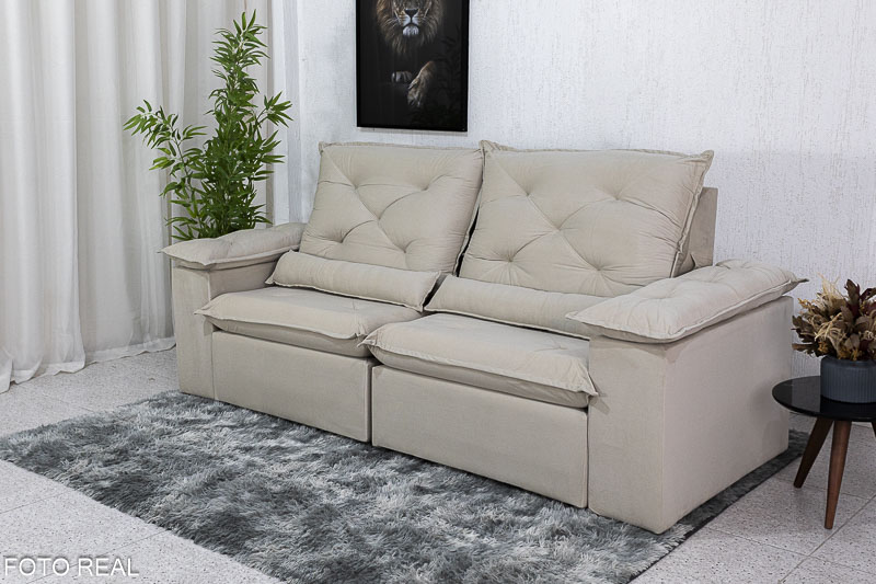 Sofá Retrátil Reclinável 2.00m Roma Veludo Bege 01 - D28 Soft - Imagem 4