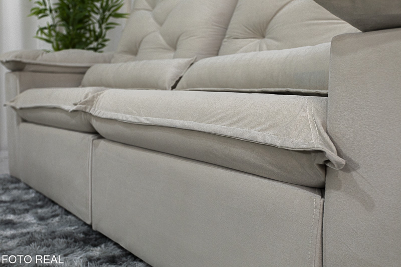 Sofá Retrátil Reclinável 2.00m Roma Veludo Bege 01 - D28 Soft - Imagem 8