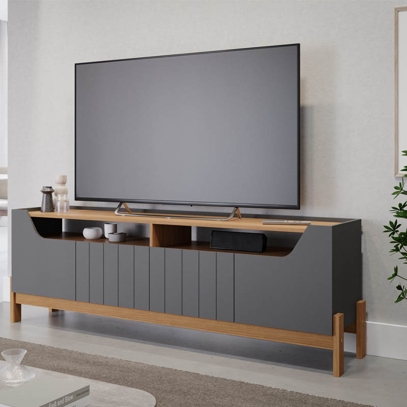 Rack Bancada Moema Para TV até 70 Polegadas 100% MDF Grafite/Nature Permóbili