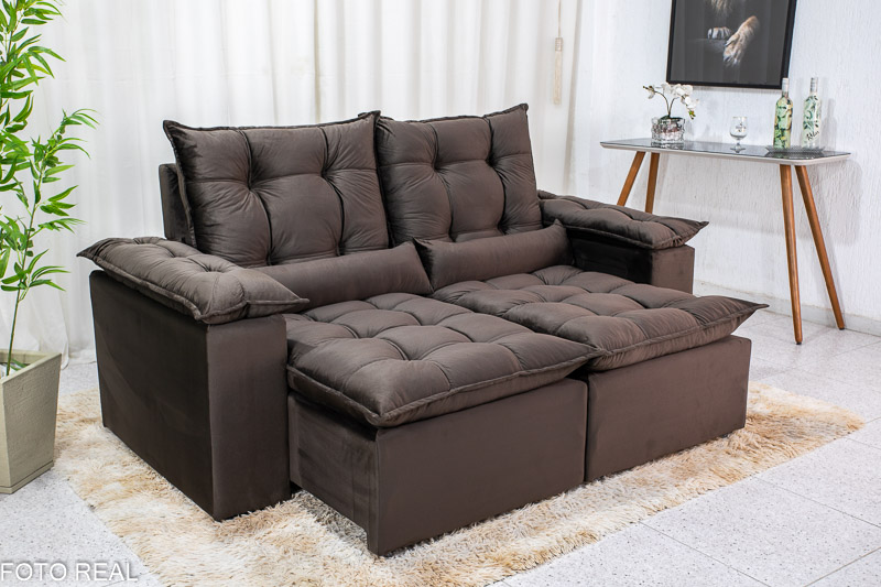 Sofá Retrátil Reclinável 3 Lug. Grécia 2.00m Veludo Marrom - Imagem 2