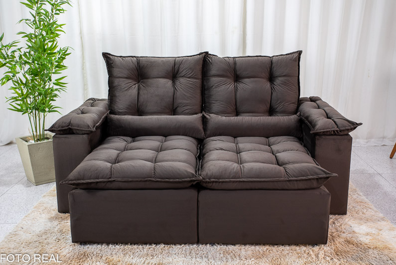 Sofá Retrátil Reclinável 3 Lug. Grécia 2.00m Veludo Marrom - Imagem 3