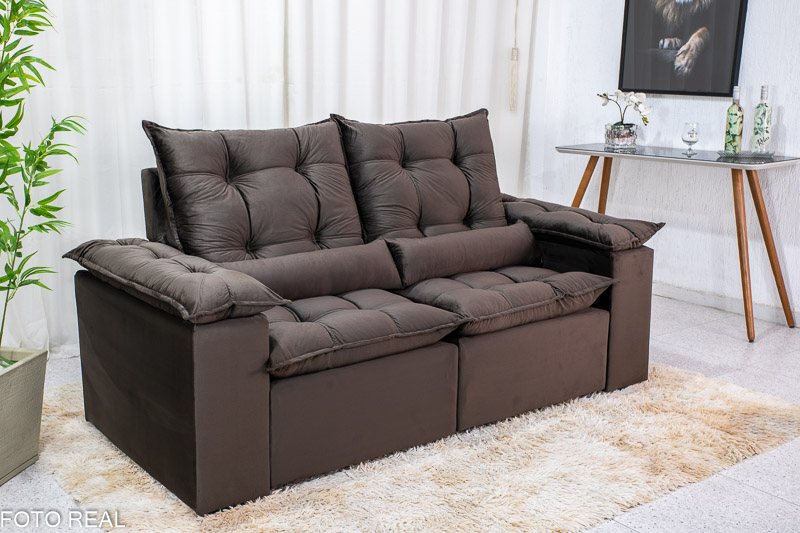 Sofá Retrátil Reclinável 3 Lug. Grécia 2.00m Veludo Marrom - Imagem 4