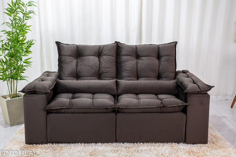 Sofá Retrátil Reclinável 3 Lug. Grécia 2.00m Veludo Marrom - Imagem 5