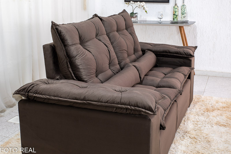 Sofá Retrátil Reclinável 3 Lug. Grécia 2.00m Veludo Marrom - Imagem 6