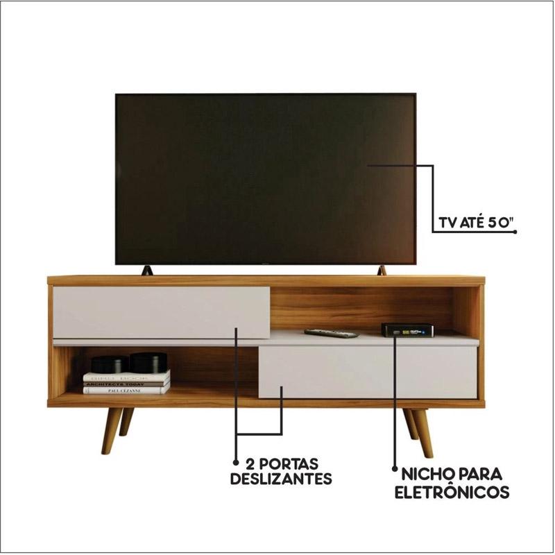 Rack Bancada NT 1180 Larg.1.35m para TV até 50 Polegadas Freijó/Off Notável - Imagem 3