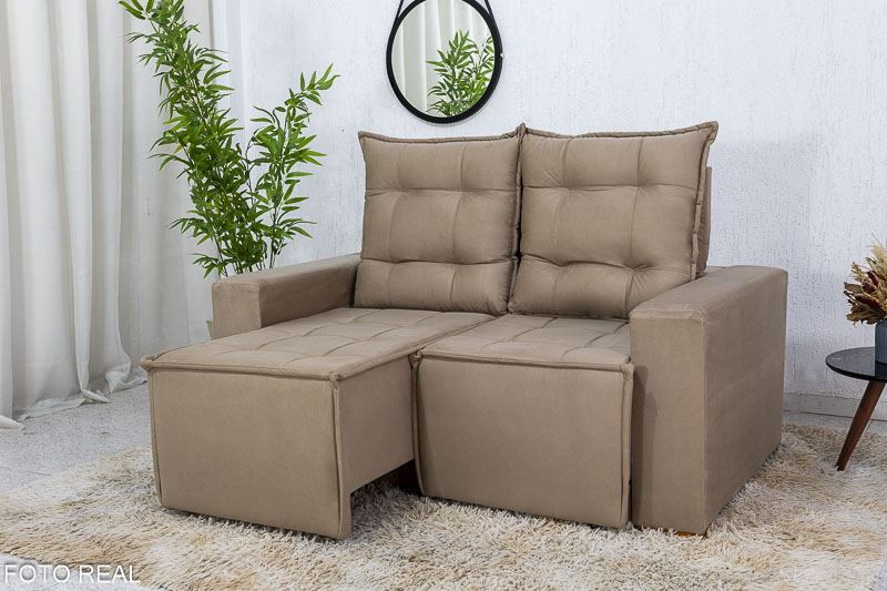 Sofá Retrátil Reclinável 1.60m Rafaela Veludinho Bege B09
