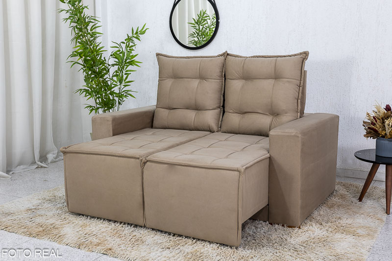 Sofá Retrátil Reclinável 1.60m Rafaela Veludinho Bege B09 - Imagem 2
