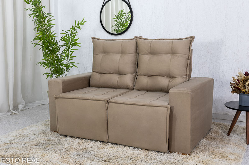 Sofá Retrátil Reclinável 1.60m Rafaela Veludinho Bege B09 - Imagem 3