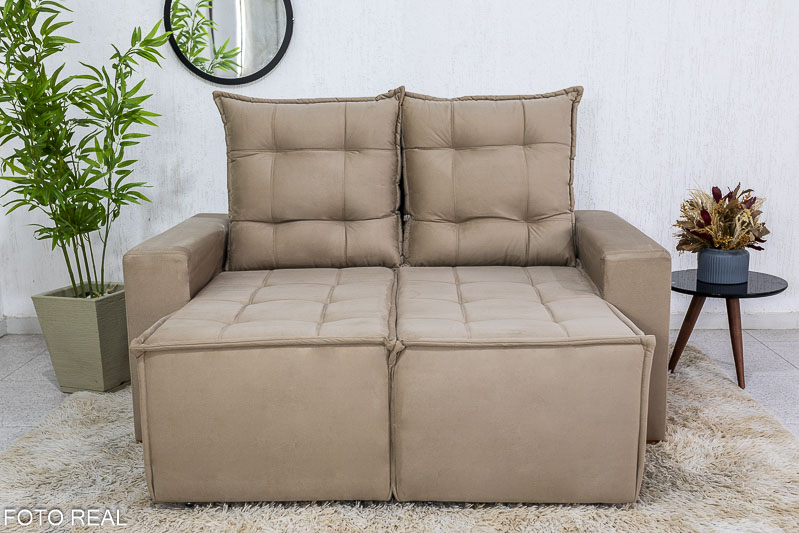 Sofá Retrátil Reclinável 1.60m Rafaela Veludinho Bege B09 - Imagem 4