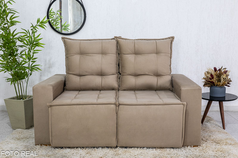 Sofá Retrátil Reclinável 1.60m Rafaela Veludinho Bege B09 - Imagem 5