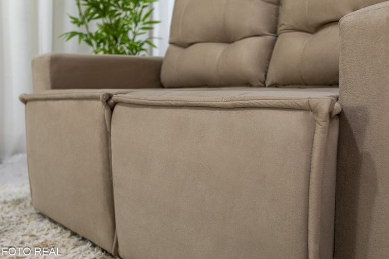Sofá Retrátil Reclinável 1.60m Rafaela Veludinho Bege B09 - Imagem 6