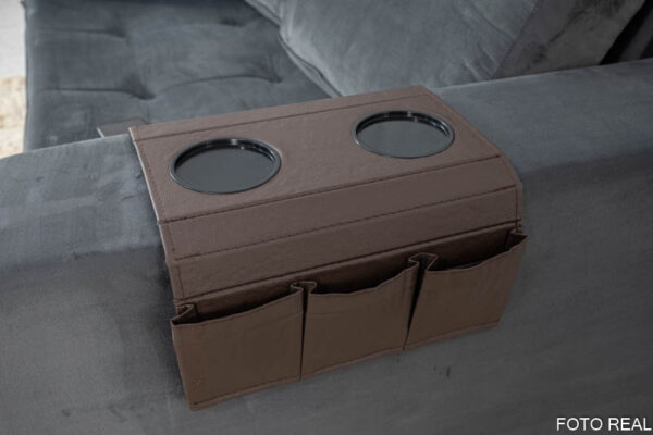 Bandeja para Braço de Sofá com Porta Copos e Controle - Korino Marrom