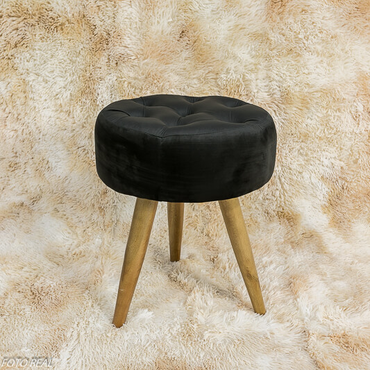 Banqueta Decorativa Capitone Veludo Preto