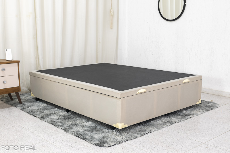 Base Box Baú Casal 138x188x42 Veludo Bege Portobel - Imagem 2