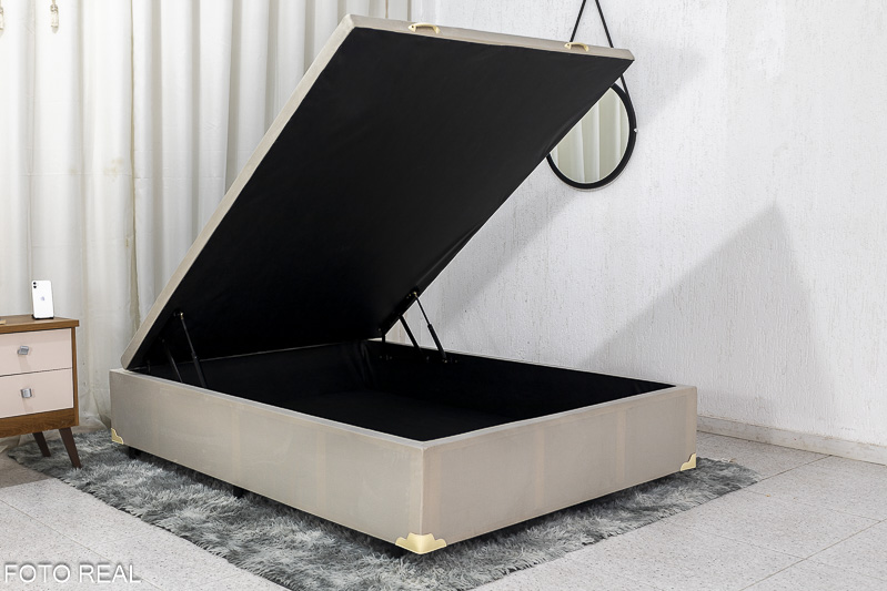 Base Box Baú Casal 138x188x42 Veludo Bege Portobel