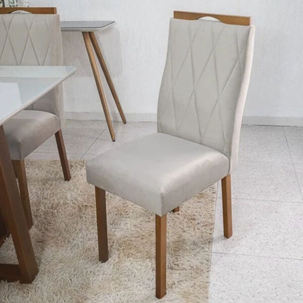 Cadeira Lisboa Veludo Bege 506 Madeira Maciça Art Assento