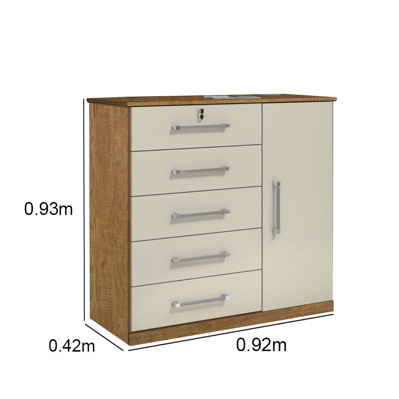 Cômoda 5 Gavetas 1 Porta Vane 012 Larg. 0.92m Cinamomo/Off White JL Móveis - Imagem 2