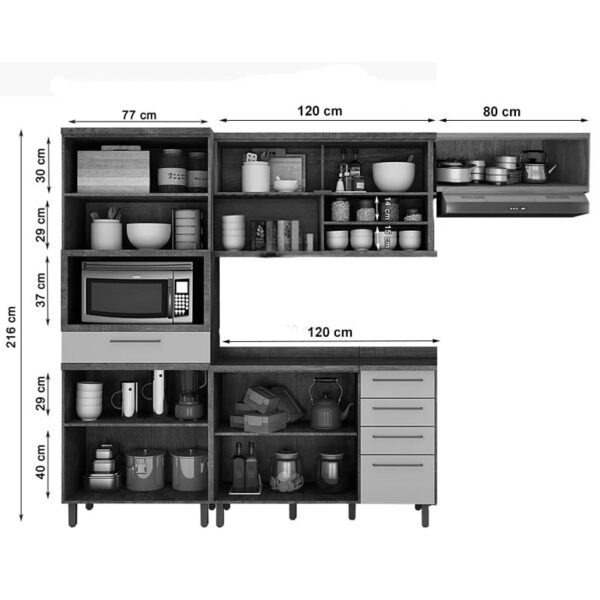 Alternative view of Cozinha Tarantela 4 Peças Paneleiro + Balcão 1.20 + Aéreo 1.20 + Armário geladeira Cinamomo/Grafite - Valdemoveis